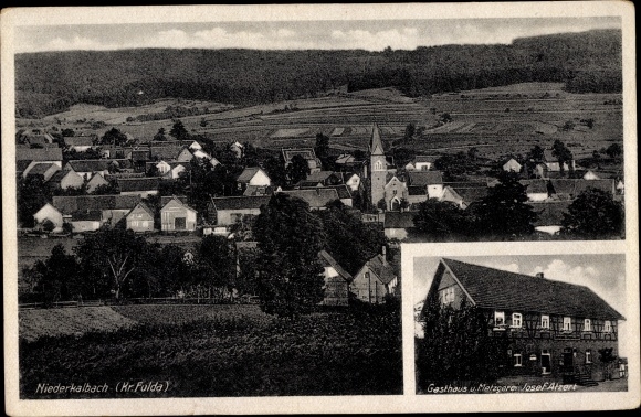 Postcard Niederkalbach Kalbach im Taunus Hesse, panorama, inn