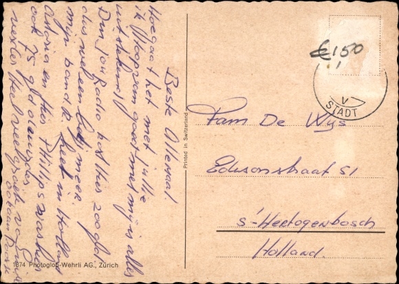 Postcard Kloten Canton Zurich Switzerland, Airport, Swiss Air passenger plane