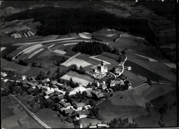Postcard Marktschellenberg Berchtesgadener Land, black and white aerial photograph of Marktschellenberg in the middle...