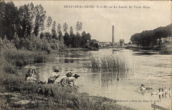 Ak Bray sur Seine Seine et Marne, Lavoir du Vieux Mouy, schoorsteen
