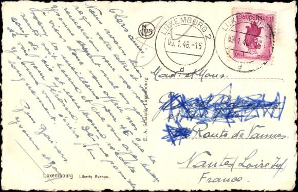 Postcard Luxemburg, Avenue de la Liberté, tram