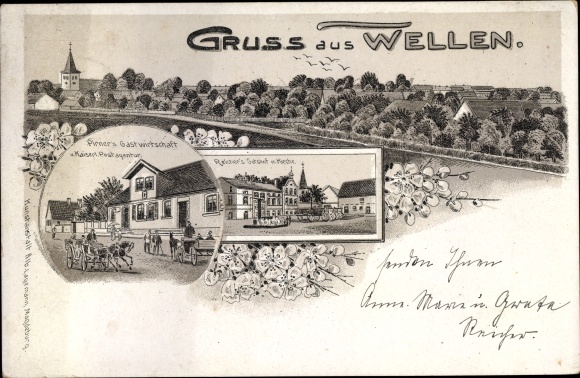 Chromo-Litho waves Börde in Saxony Anhalt, panorama of the place, Pirner&#39;s inn, Reicher&#39;s Gutshof