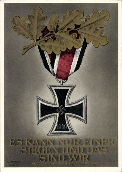 Postal stationery artist Postcard Klein, G., Only one can win and that is us, quote from Adolf Hitler
