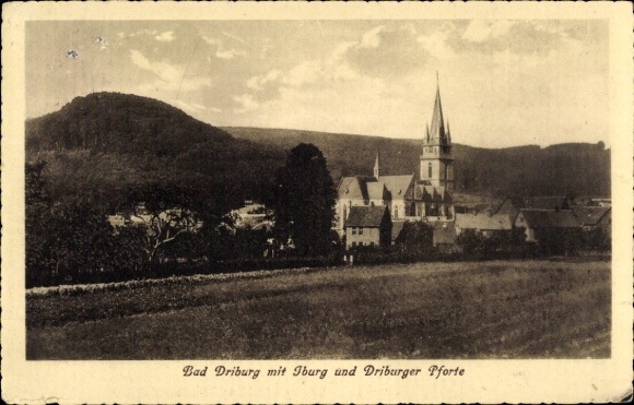 Postcard Bad Driburg in Westphalia, church, castle, Driburg Gate