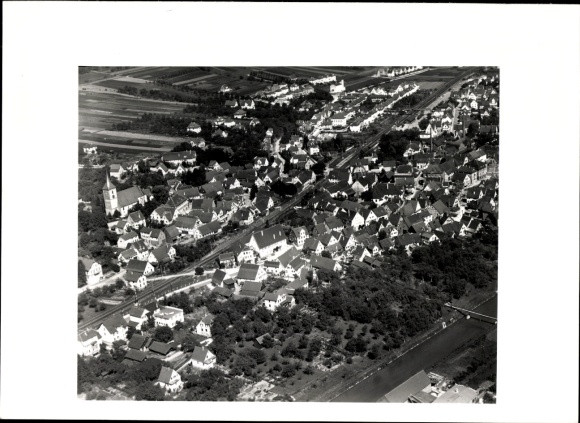 Postcard Lutzingen near Höchstadt on the Danube, church, train station, crossroads, Gasthaus Löwen