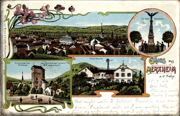 Chromo-Litho Merxheim an der Nahe, Villa Muche, war memorial, Hunolstein Castle