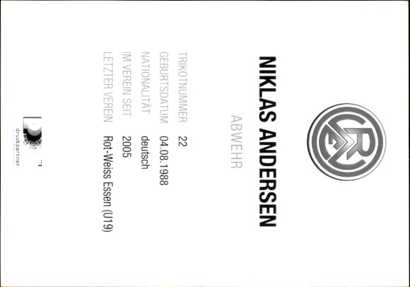 Autogrammkarte Fußballer Niklas Andersen, Rot-Weiss Essen, Autogramm