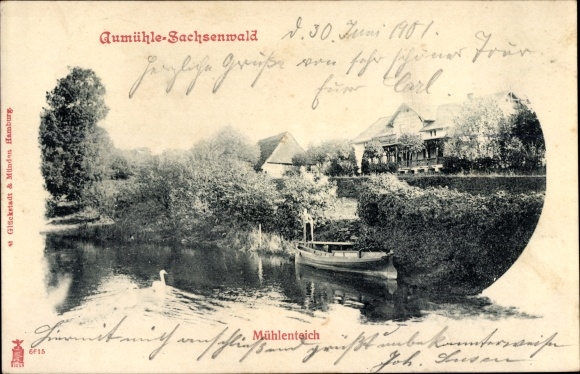Ak Aumühle Sachsenwald, dorp met molenvijver
