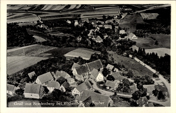 Ak Nordenberg Windelsbach Midden-Franken, luchtfoto van Nordenberg, huizen, wijngaarden, landschap