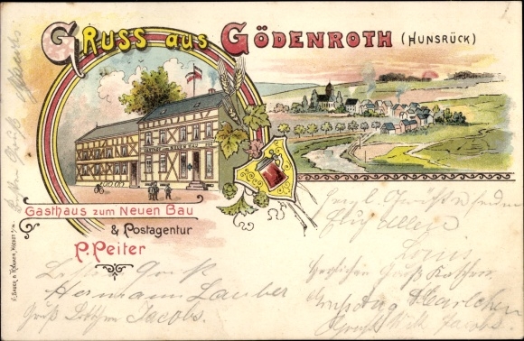 lito Gödenroth w Hunsrück, Gasthaus zum Neuen Bau, poczta, lokalna panorama