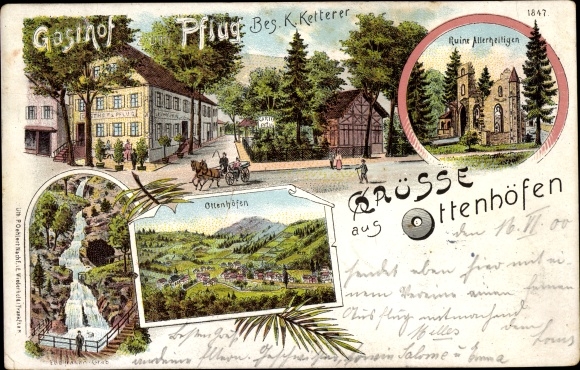 litho Offenhöfen in het Zwarte Woud, Gasthof Pflug, Allerheiligenruïne