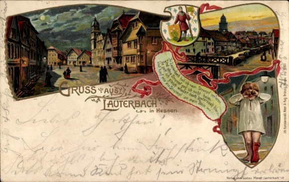 Embossed litho Lauterbach in Hesse, stocking lost, city views
