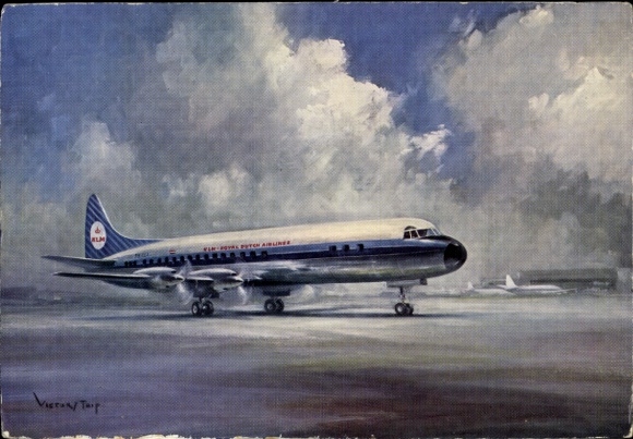 Artist Postcard Dutch passenger aircraft, KLM, Lockheed Prop-Jet Electra