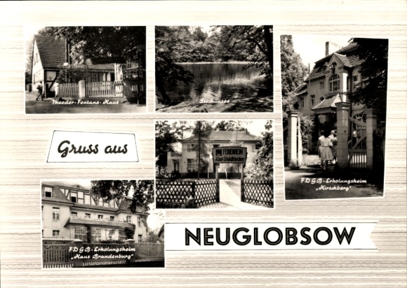 Postcard Neuglobsow Stechlin Brandenburg, FDGB recreation home Haus Brandenburg and Hirschberg