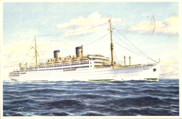 Postcard ship MS Italia on the high seas, Home Lines