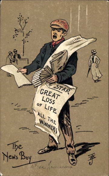 Artist Postcard The News Boy, Newspaper Vendor