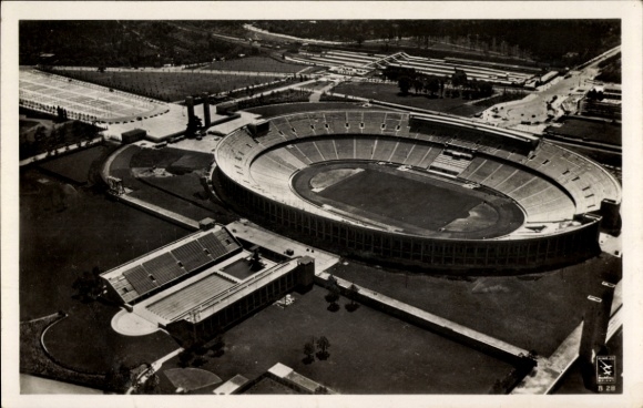 Postcard Berlin Charlottenburg Westend, Reichssportfeld, Olympic Stadium, aerial photograph