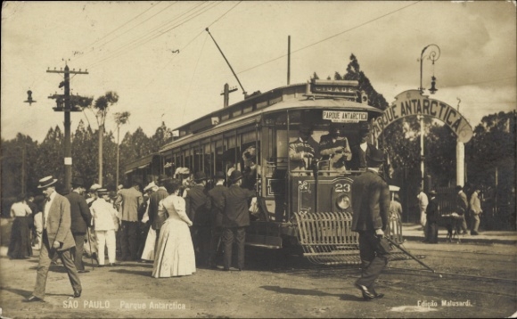 Photo Postcard São Paulo Brazil, Parque Antarctica, tram