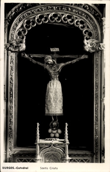 KP Burgos, Kastylia i León, krucyfiks, katedra, przedstawienie religijne, czarno-białe
