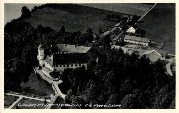 Postcard Guttenburg Kraiburg am Inn Upper Bavaria, aerial photography, convalescent home