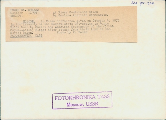 Photo Soyuz-Apollo program, press conference Moscow State University, cosmonauts, astronauts