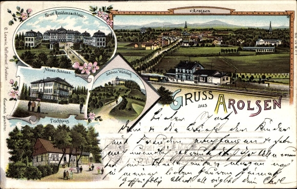 Chromo-Litho Bad Arolsen in Hesse, New Castle, Waldeck Castle, Fischhaus, Fürstl. residential palace