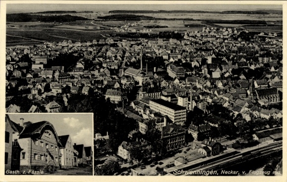 Ak Horb am Neckar, Luftaufnahme von Schwenningen, Gasth. z. Fässle,  Architektur