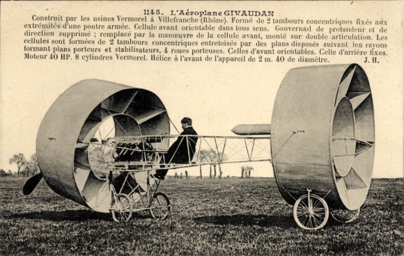 Postcard L'Aeroplane Givaudan, aircraft, aviation pioneers, round wings