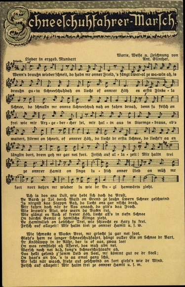 Song Postcard Anton Günther, snowshoe march, Erzgebirge dialect No. 54