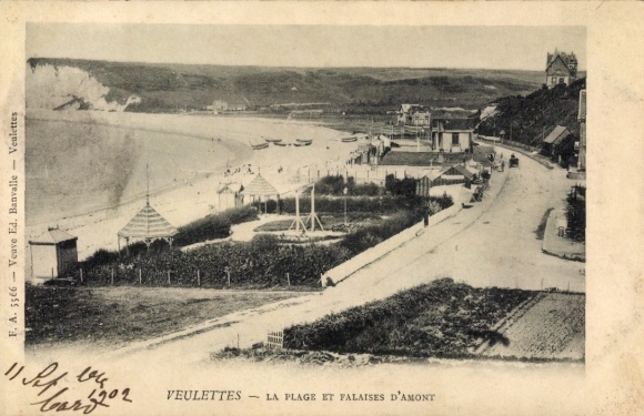 Postcard Veulettes sur Mer Seine Maritime, beach, Falaises d'Amont