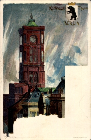 Artist Chromo-Litho Kley, H., Berlin, Town Hall Tower, Coat of Arms