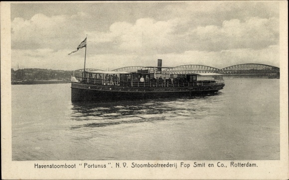Ansichtkaart Rotterdam Zuid-Holland Nederland, Havenstoomboot Portunus, NV Stoombootreederij Fop Smit