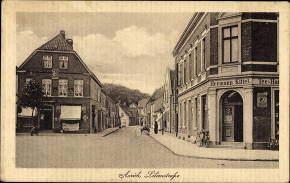 Postcard Aurich in Ostfriesland, Lilienstraße, business of Hermann Kittel