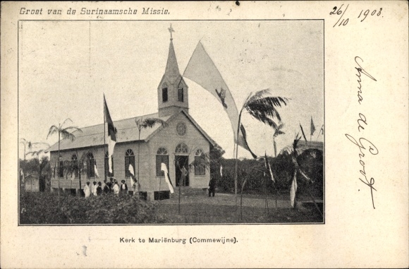 Postcard Suriname, Kerk te Marienburg, Surinaamsche Missie