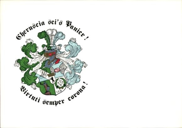 Studentika Postcard Berlin, Corps Cheruscia in the WSC, Ringstr. 89, coat of arms