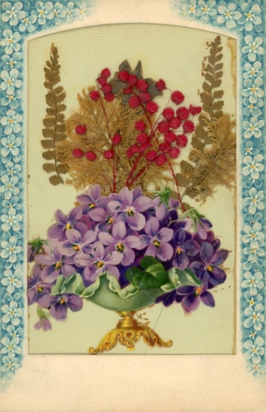 Material Postcard flowers, forget-me-nots, rowan berries