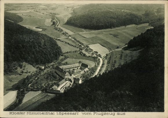 Postcard Spessart Ettlingen in Baden, aerial photograph, Himmelthal Monastery