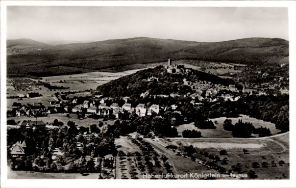Postcard Königstein im Taunus, aerial view of Königstein, castle ruins, forest landscape, houses
