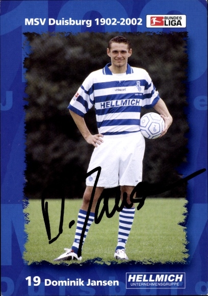 Autogrammkarte Fußballer Dominik Jansen, MSV Duisburg, Autogramm