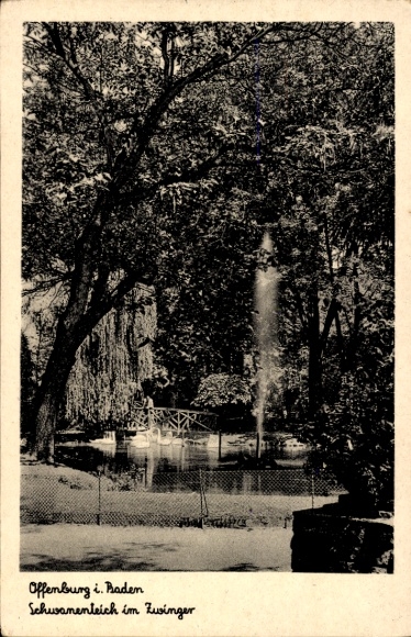 Postcard Offenburg in Baden Black Forest, Swan Pond, Zwinger