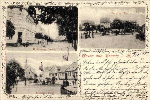 Ak Coswig in Anhalt, Breiterweg, Bismarcks Platz