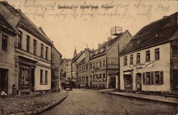 Ak Gerbstedt im Harzvorland, Straßenansicht, beim Postamt, Geschäfte