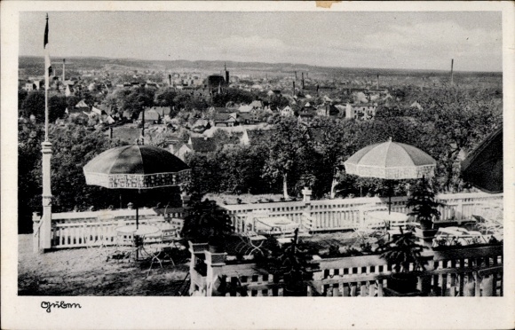 Ak Guben Brandenburg, terras, parasols, volledig uitzicht over de stad