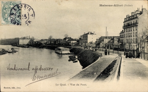 Postcard Maisons Alfort Val de Marne, Quai, Vue du Pont