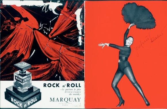 Prospectus danseres en actrice Josephine Baker, reclame Perfume Rock n'Roll, Marquay, handtekening