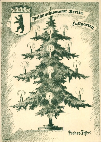 Coat of arms Postcard Berlin Mitte, Christmas market in the Lustgarten, Christmas tree