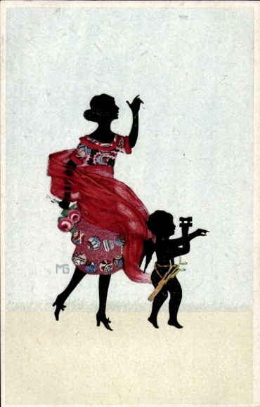 Paper cutting Postcard Graf, Marte, woman and Cupid, angel