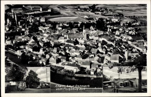 Ak Cham in de Opper-Palts, luchtfoto van de Beierse Oostmark, stadsgezicht