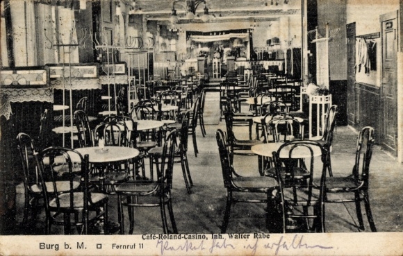 Postcard Burg near Magdeburg, Cafe-Roland-Casino