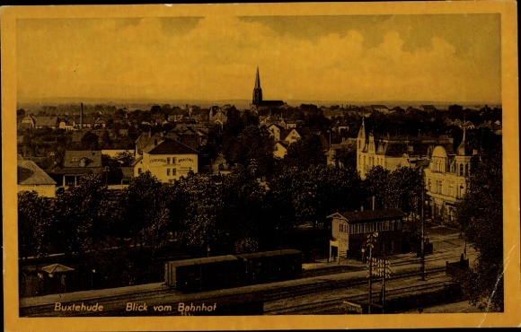 Ak Buxtehude in Niedersachsen, Gesamtansicht, Bahnhof